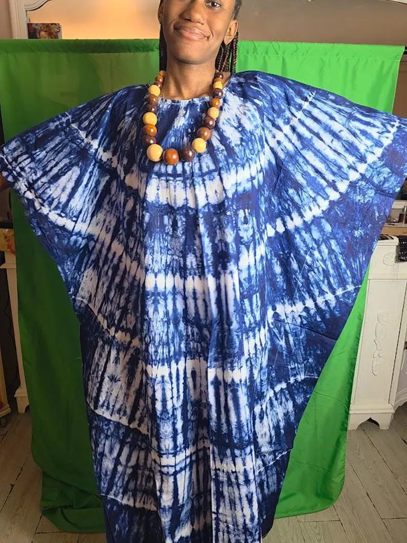 Women’s Elegant Tie-Dye Boubou Dress – Lightweight & Comfortable Maxi Kaftan