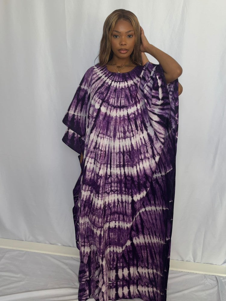 Women’s Elegant Tie-Dye Boubou Dress – Lightweight & Comfortable Maxi Kaftan